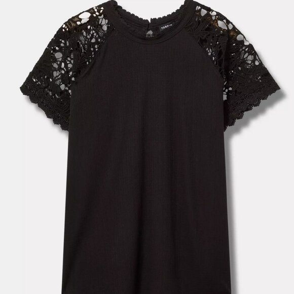 Torrid - Crochet Sleeved Raglan Black Top, Size 1 (XL/14/16) - Picture 1 of 6